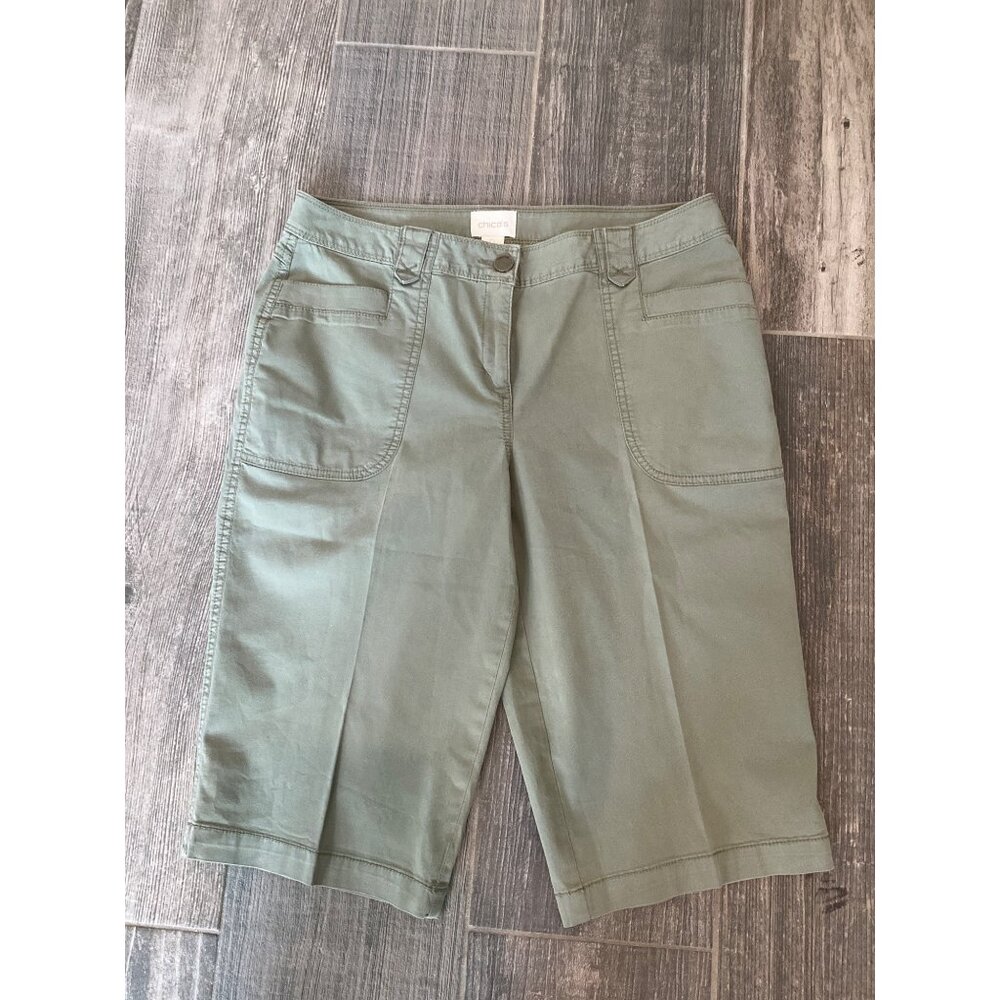 Chico's Bermuda Shorts 14" Inseam Olive Green Women's size 0 (4) - Picture 2 of 7